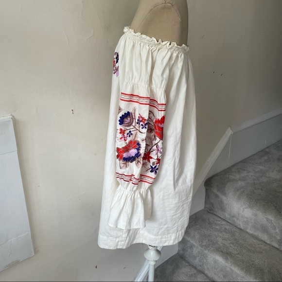 Free People Fleur Du Jour Cream Floral Embroidery Off the Shoulder Peasant Dress - Picture 5 of 11